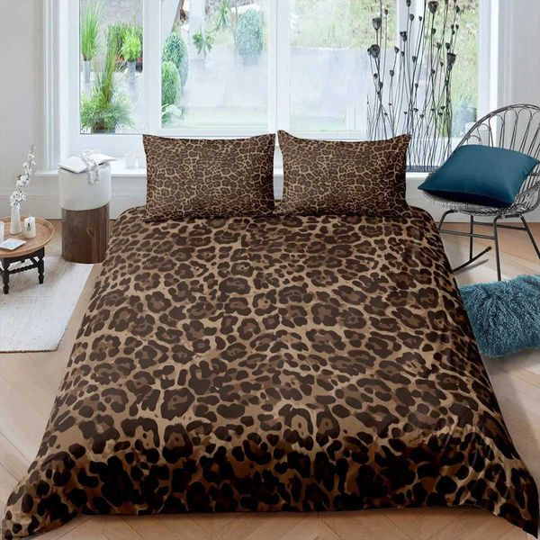 Bedding sets Leopard Print Duvet Cover Set Queen Cheetah Bedding Sets Geometric Comforter Cover African Safari Animal Quilt Cover Room Decor