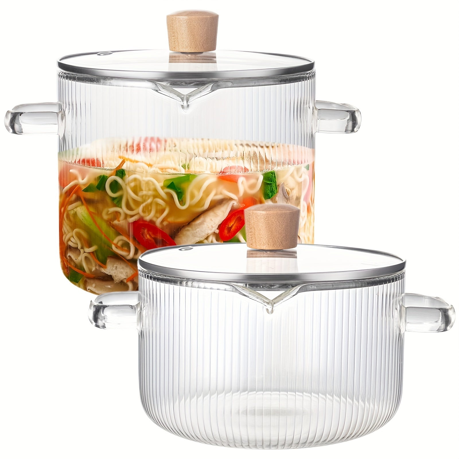 TEMU Glass Cooking Pot With Lid - 2.3l (78oz) &1.8l (60oz)heat Resistant Borosilicate Glass Cookware Stovetop Pot - Braiser Pan, Pot With For Soup,