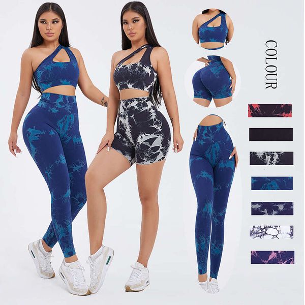 Yoga Vest Carefully Selected Seamless Single Shoulder Tie Dye Sports Vest Quick Drying Breathable Tight Fitting Hip Lifting Pants Yoga Cloth