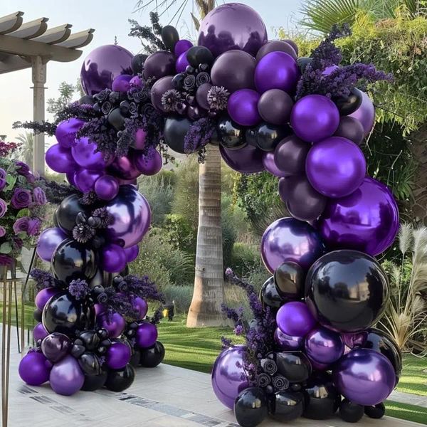 Party Decoration 113pcs Purple Decorations Metallic Black Balloons Arch Kit For Wedding Retirement Vampirina Halloween Supplie