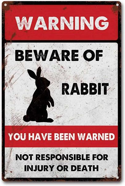 Tin Sign Beware of Rabbit Metal Tin Sign Home Bar Signs for Man Cave Coffee Wall Decoration 8x12 inches Tin Sign Z250118