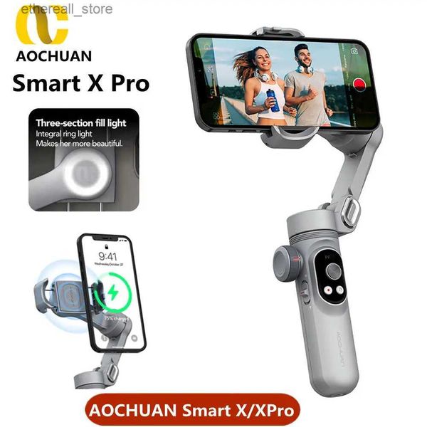 Stabilizers AOCHUAN - X Pro 3-Axis Foldable Handheld Gimbal Stabilizer Fill Light Wireless Charging For Smart Phone Action Camera Q231116