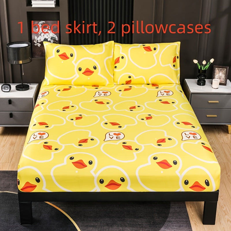 TEMU Little Yellow Duck Patterned Bedding Set Of 3 Pieces, Add And To Your Room - Includes 1 Comforter Cover And 2 Pillowcases (no Inserts)