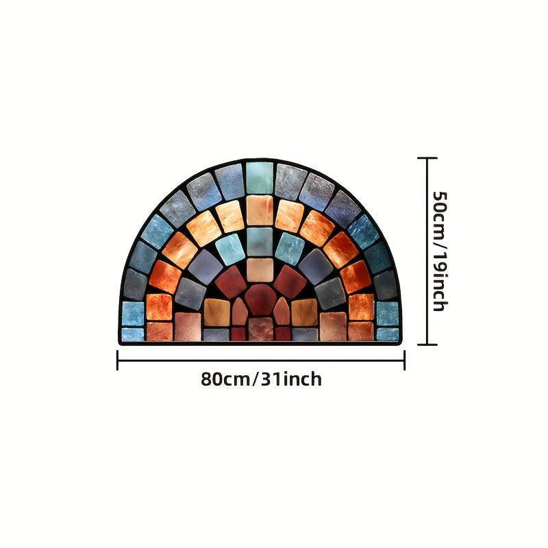 TEMU Stylish Non-slip Doormat - Thick Soft Polyester Mat With Vibrant Mosaic Pattern, Machine-made Durable Floor Mat For Porch & Living Room, Home