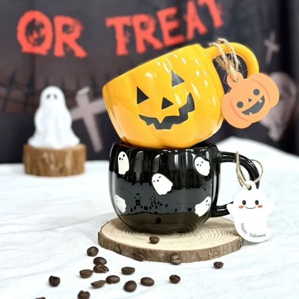1 360ml Halloween ceramic cup pumpkin ghost water milk tea coffee decoration gift 240923