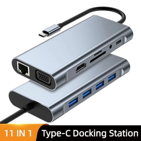 USB C Hub 11 in 1 Type C To 4K HDMI-Compatible Adapter with RJ45 SD-TF Card Reader PD Fast Charge for Notebook Laptop Computer