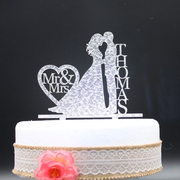 Other Event Party Supplies Personalized Wedding Cake Topper Acrylic silver gold glitter Custom wedding Bride holding and Grooms cake topper