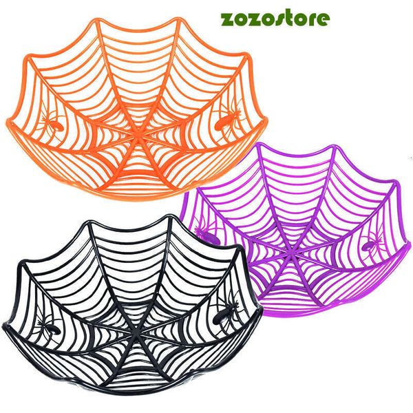 Halloween Black Spider Web Bowl Fruit Plate Candy Biscuit Basket Trick Or Treat Halloween Party Decoration Supplies Kids Gift E07