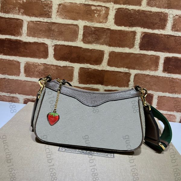10A Top Tier Mirror Quality Small Hobo Bag 25cm Luxury Designers Womens Canvas Letter Zipper Strawberry Purse Crossbody Shoulder Strap Box B