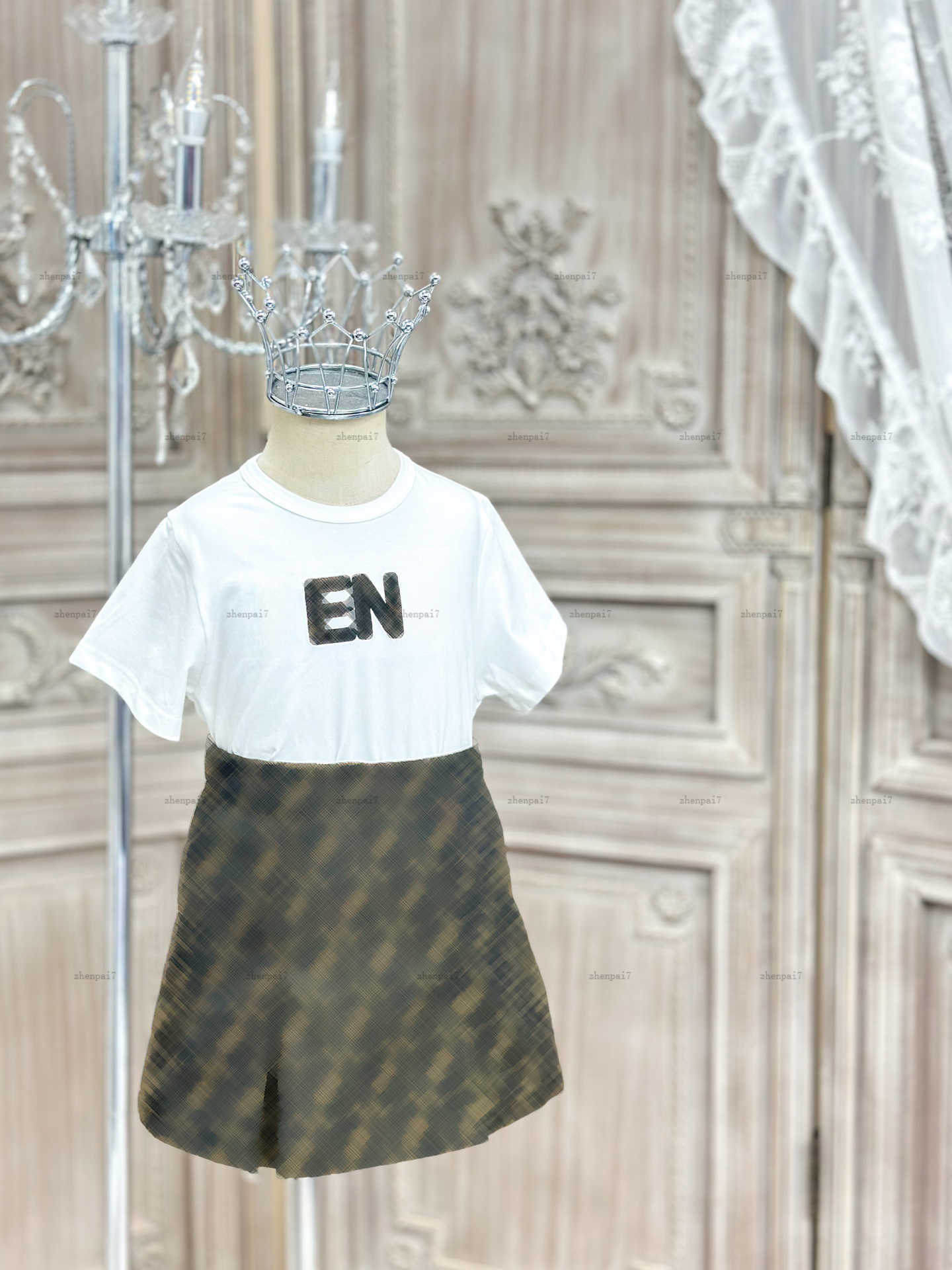 Top girls dress suit Simple design baby two-piece Summer kids designer clothes T-shirts and Letter printing skirts A062X02N025