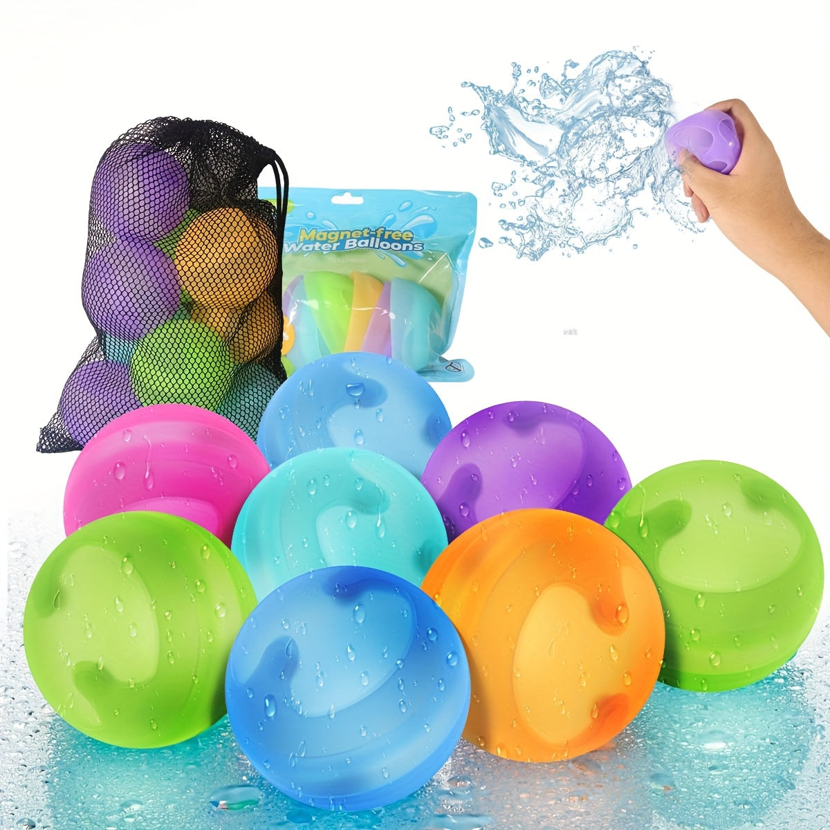 TEMU Reusable Water Balloons For Kids - No Magnets, Leak-resistant Splash Balls, & Long-lasting - Durable Outdoor Water Toys For Summer Pool Party,
