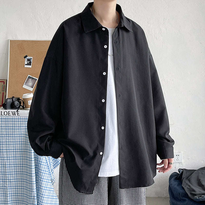 2023 Spring Simple Black Long Sleeve Shirts Men Korean Mens Harajuku White Oversized Shirt Male Button Up Shirts Blouses 5XL-M