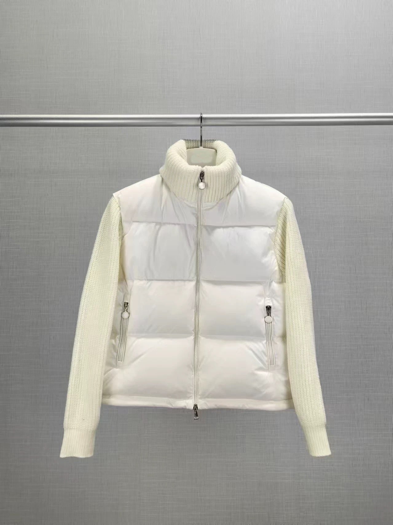 Women Fashion Autumn Winter Down Jackets Knitted sleeve Turtleneck Sweater 90% Duck Fillers Patchwork Spring zipper Coats Casual Outerwear