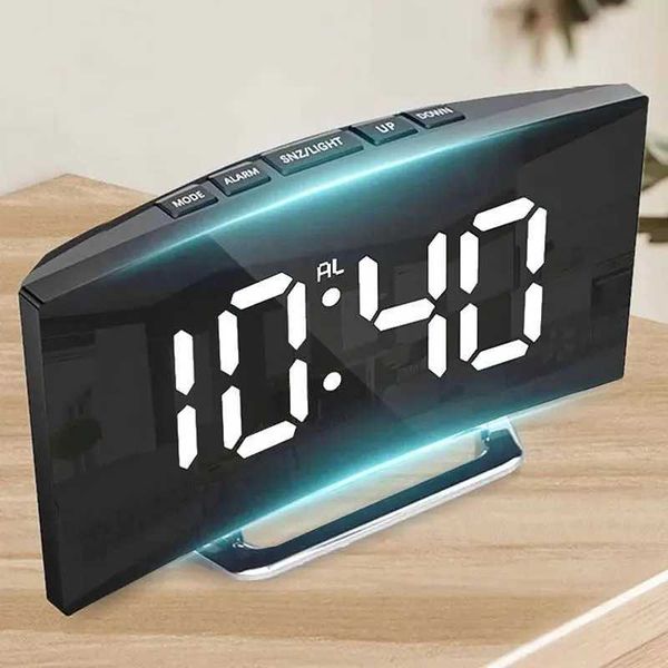 Curved screen clock with digital LED alarm clock temperature display large mirror clock nap bedside table clock room decoration CL240827