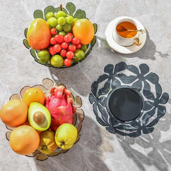 Classic fruit tray natural color multifunctional kitchen utensil PET Petal Hollow Fruit Plate Transparent