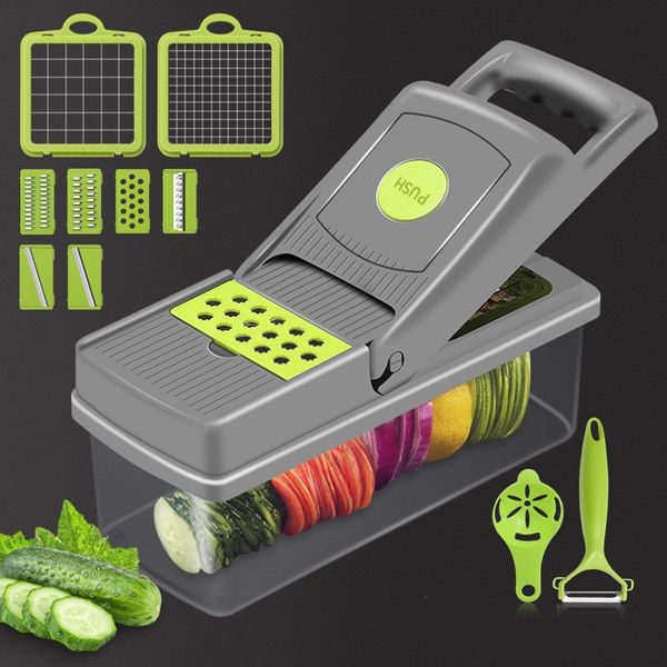 Multi functional vegetable slicer, potato household kitchen shredder, and scrubber