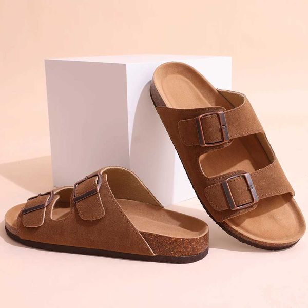 Slippers 2024 Fashion Apartment Sandals Womens Leather Cork Summer Arch Support House Neutral Classic Beach H241007