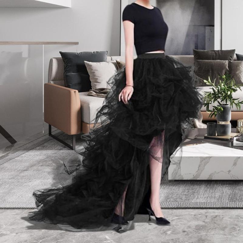 Skirts Comfy Net Yarn Puffy Floor Length Skirt Spring Autumn Women High-Low Hem Party Garment