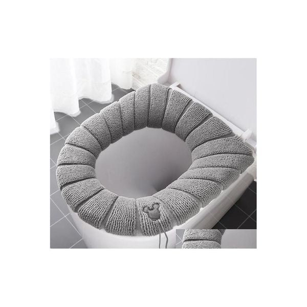 Toilet Seat Covers Toilet Seat Cushion 1Pcs Washable Bathroom Accessories Knit Solid Color Soft Oshaped Sit Inventory Wholesale Drop Dhqg1