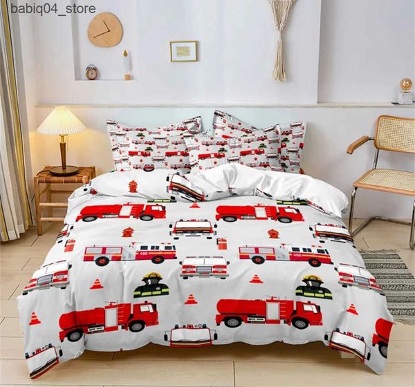Bedding sets Cartoon Car Bedding Set Construction Vehicles Comforter Cover 3pcs Kids Machinery Truck Soft Polyester Duvet Cover for Boys Gif
