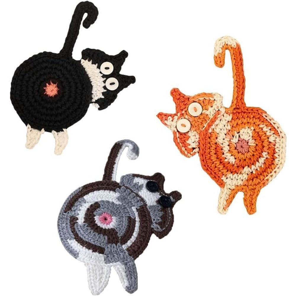 TEMU 3pcs Drink Coaster Cat Gifts For Cat Lovers, Fun Woven Creative Coasters, Cute Coffee Coaster For Home Decor Tabletop Protection Suitable For