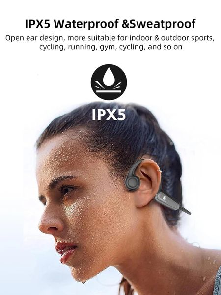 Ture Bone Conduction Earphone Type-C Wireless Bluetooth Headphone Waterproof Sport Headset with Mic for Workouts Running Driving 240430