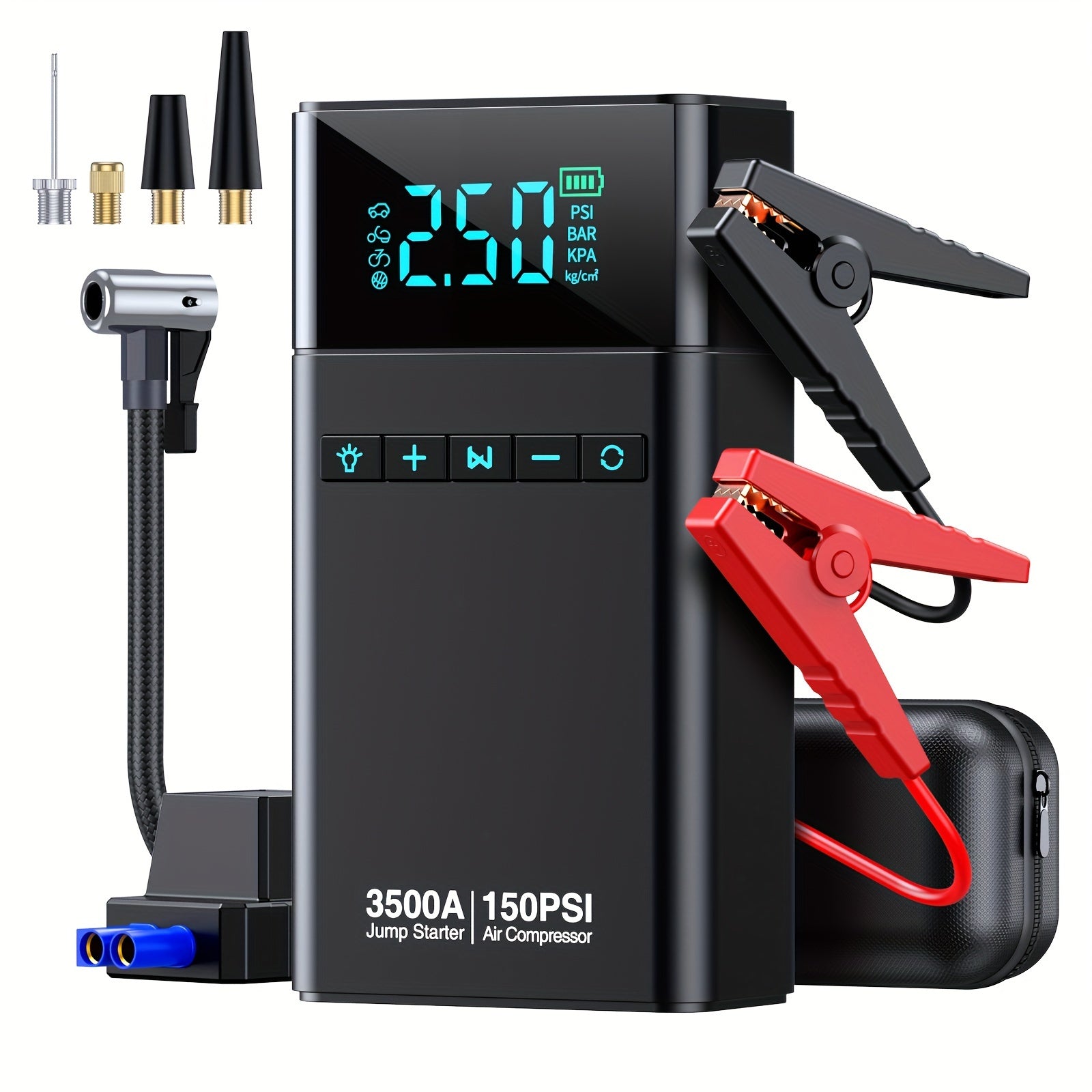 TEMU Portable Car Jump Starter With Air Compressor, 3500a 150psi Car Battery Jump Pack (all Gas-10l ), 12v Car Jump Box Car Battery Jumper Starter,
