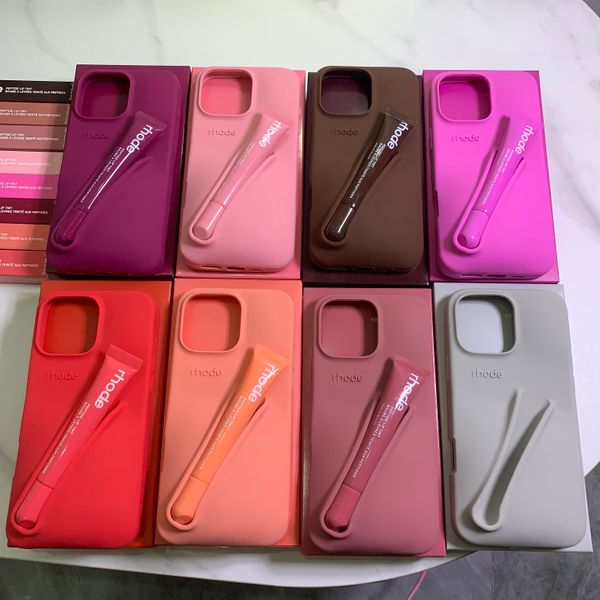 Rhode Phone Case for iPhone 16 Pro Max 15 Plus 14 Pro 13 12 11 Designer Fashion Silicone Cover with Lip Gloss Lipstick Lip Balm Holder