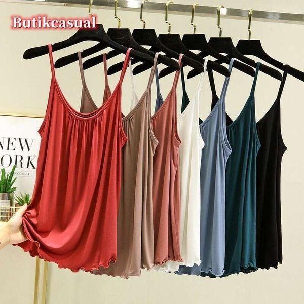 Ready Stock Women modal cotton tank top Sleeveless t shirt Plain extender tanks 2022 Loose shirts Round Neck sling Korean thin Casual blouse