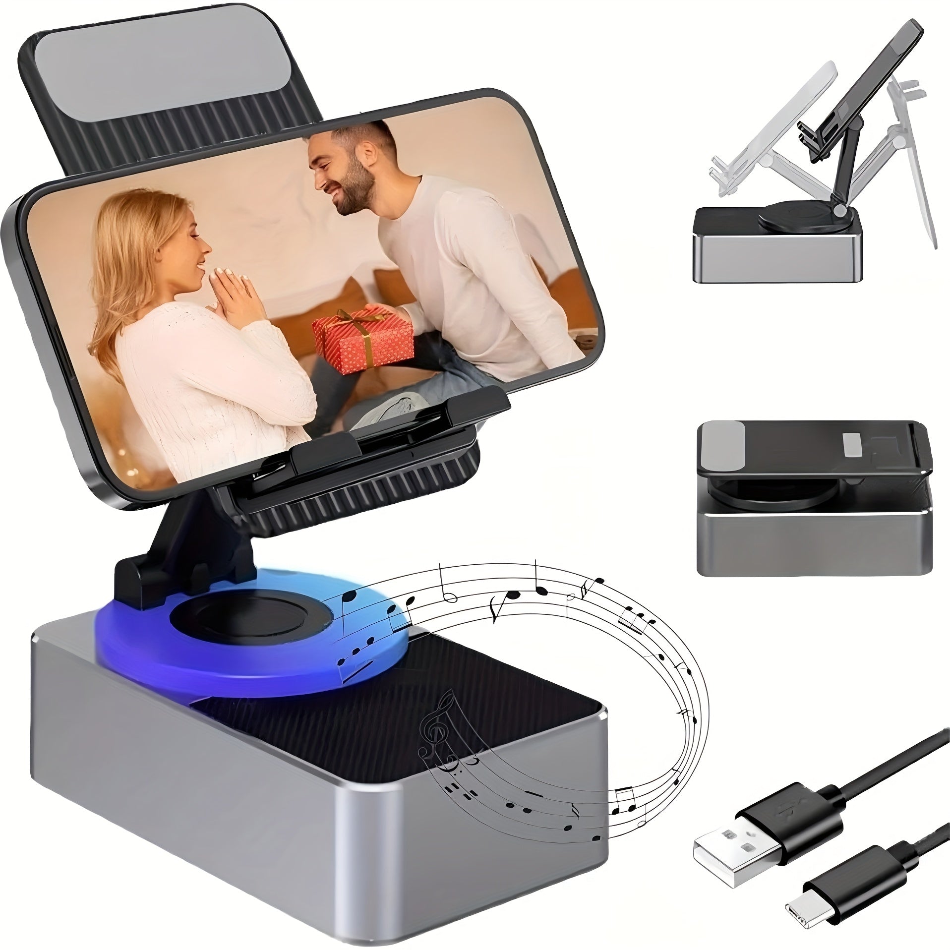 TEMU Portable Mobile Phone Stand With Speaker, Phone Stand With Speaker, 3-in-1 Foldable Phone Stand, Perfect For Indoor And Outdoor Use, Desktop,