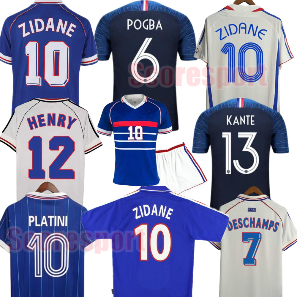 ZIDANE POGBA Vintage Soccer Jerseys French 1998 2006 HENRY PLATINI 1982 84 Classic Football Shirts GRIEZMANN KANTE Francaise 18 Kit kids sets unifor