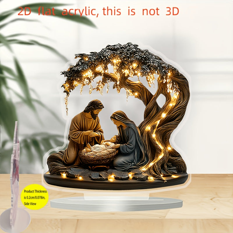 TEMU 2d Flat, 1pc 2d Flat Acrylic Nativity Scene Tabletop Decoration - Self-lit Jesus Birth Centerpiece With & Soft Lighting, No