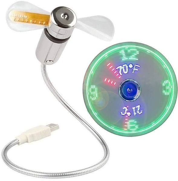 Updated USB Fan with Real Time Clock and 2 Kinds Temperature Displays, Personal Portable USB LED Clock Fan, USB Funny Toy Gadgets Gifts for