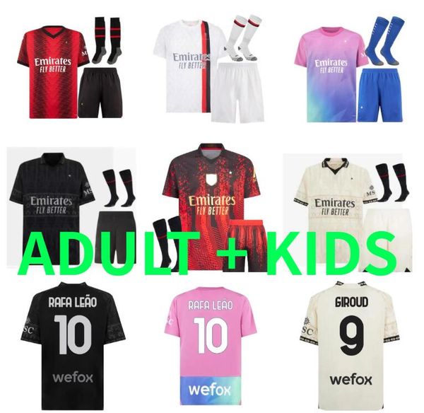 KOCHE PULISIC RAFA LEAO soccer jerseys AC 2023 2024 MILANS REIJNDERS LOFTUS-CHEEK Maignan GIROUD football shirts THEO Adult Men Kids Kit set