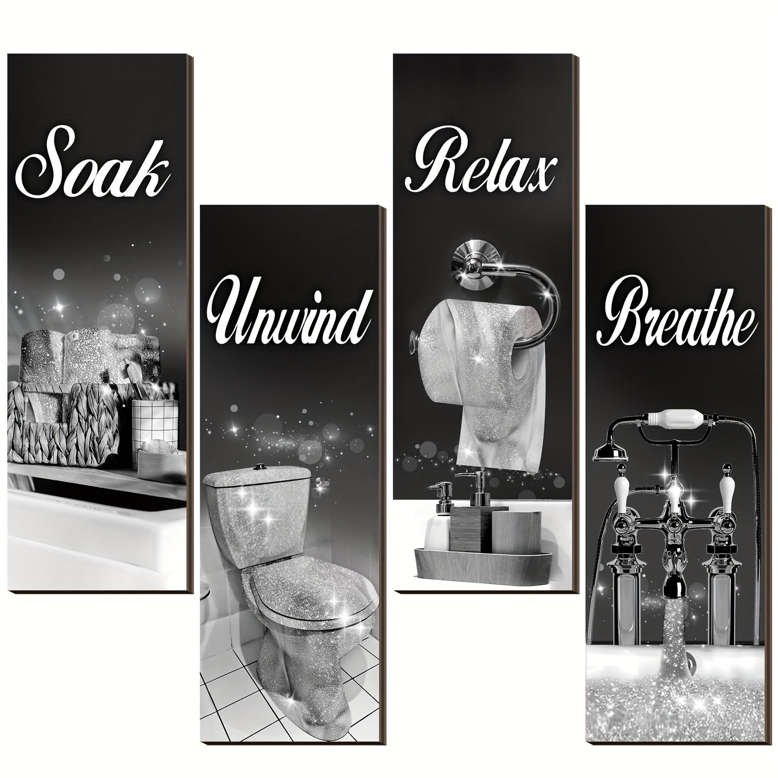 TEMU 4pcs Bathroom Decor Wall Art, Farmhouse Bathroom Picture Wall Decoration, Soak Relax Breathe Wooden Hanging Sign, Suitable For Home