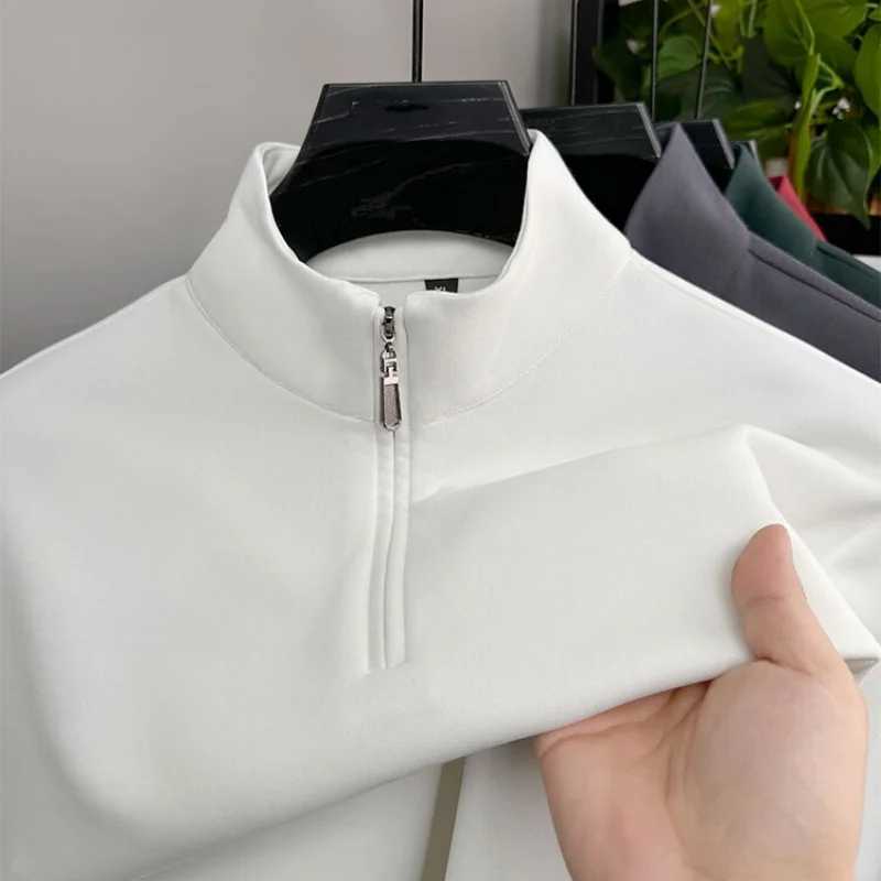 High end brand mens solid color shirt 2024 autumn fashion half zipper long Sve fashion casual stand up collar mens clothing W241106