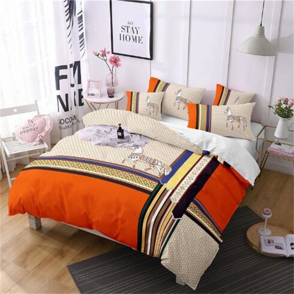 luxury orange stitching digital printing, skin-friendly, breathable, 1 quilt cover + 2 pillowcases unfilled bedding set