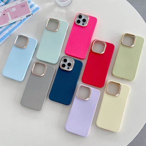 Luxury Electroplated Lens Candy Color Leather Liquid Soft TPU Matte Case Shockproof Anti Drop Protective For iPhone 11 12 13 14 15 16 Pro Ma