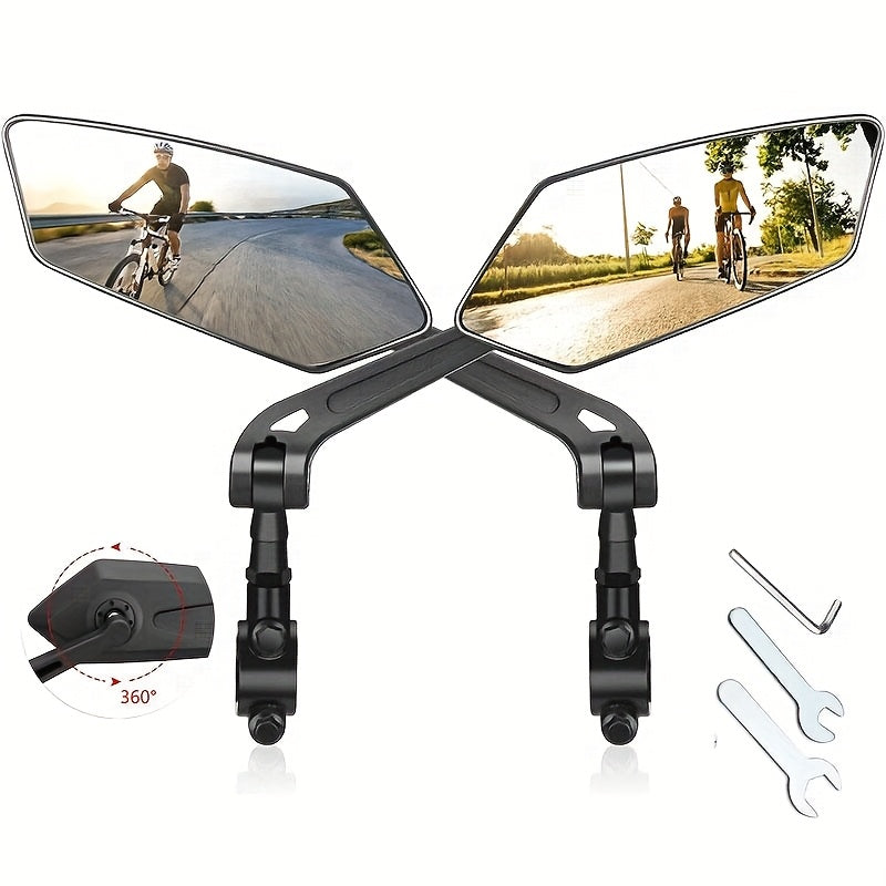 TEMU 2pcs 360° Adjustable Bicycle Rearview Mirrors - High-definition Shockproof Side Mirrors For Electric Bikes & Scooters, Fit Handlebar Mount,
