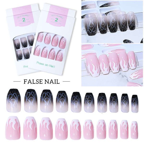 Arte Clavo Fake Charming Nude Pink Flame Wearable Full Cover Press On Nails Detachable With Glue Stick Designs Nail Art