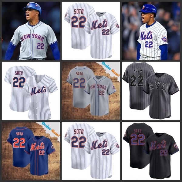 22 Juan Soto Mets 2024 baseball Jersey Pete Alonso Francisco Alvarez Martinez Francisco Lindor Brandon Nimmo Edwin Diaz Jeff McNeil Brett Ba