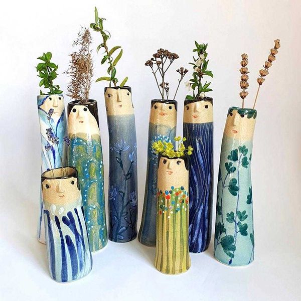 Vases Bohemian Family Face Flower Vase Handmade Dried Decorative Vases Resin Crafts Ornaments For Room Decor Home Decoration P230411