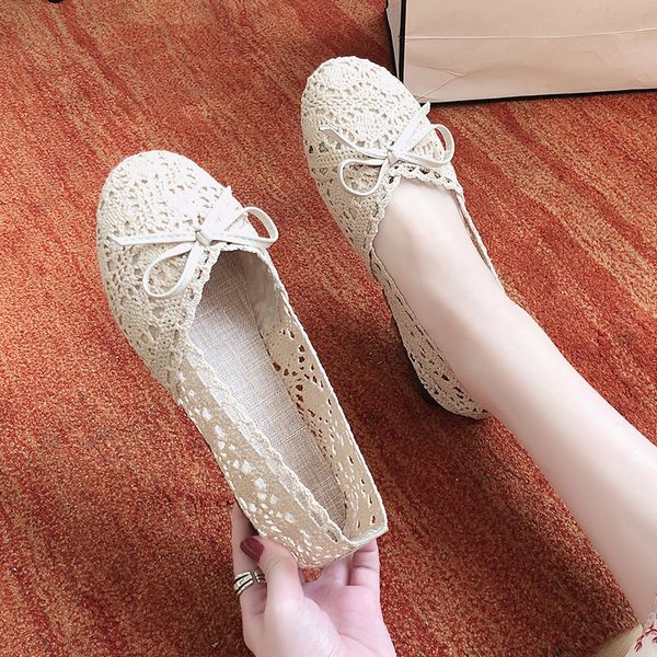 Summer 2024 Women&#039;s Ballet Flats Woman Hollow Outs Lace Fisherman Female Lazy Loafers Single Shoes Flat Sandals shoe 603f