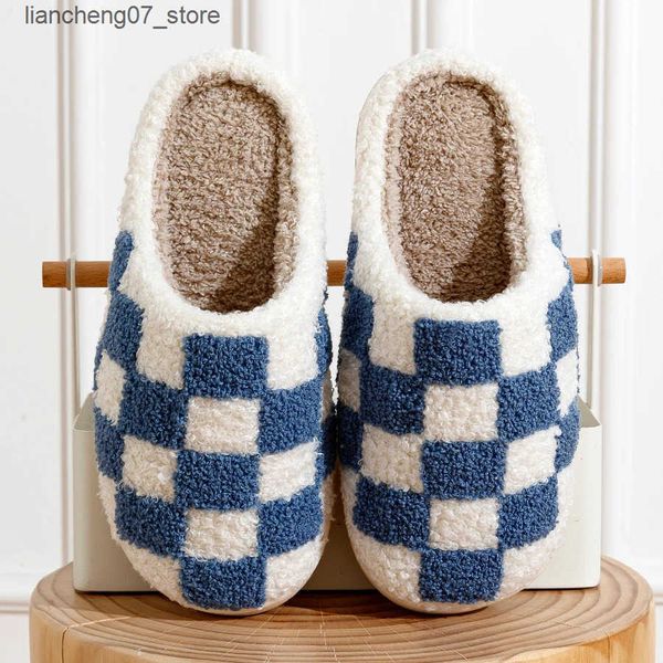 Slippers Homens Fuzzy Men Shoppers Fashion Checker Bordado Houshoes Houses Cozy House Fluffy House Retro Print Print Winter Shoes Home Shoes