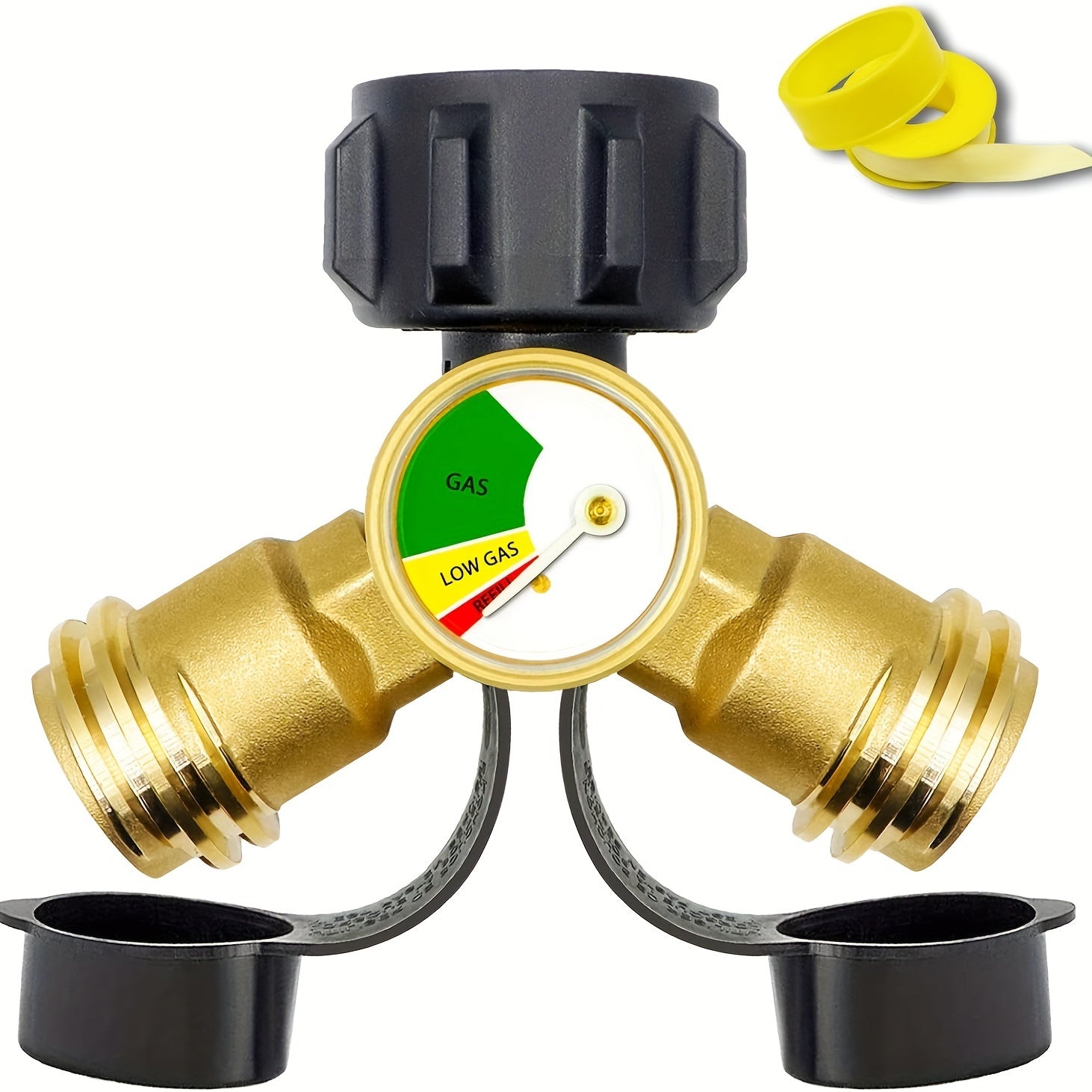 TEMU Propane Splitter (propane Tank Y-splitter Adapter) With Pressure Gauge And Shut-off Valve, Propane Gas Splitter Adapter For Propane Tanks For ,
