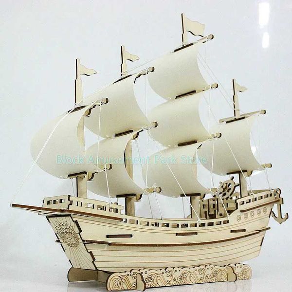 3D Puzzles Sailboat Diy Toy Puzzle 3D Small Boat Educational Kids Gift Games Assemble Wood Building Ferry Model Wooden Toys Sailing Ship
