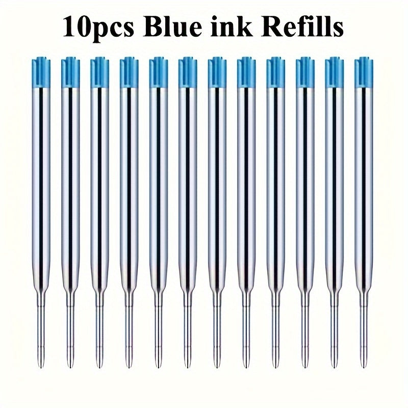 TEMU 10pcs 9.9cm Metal Ballpoint Pen Refills Blue Ink Rods 1.0mm Medium Point Roller Ball Pens Refill
