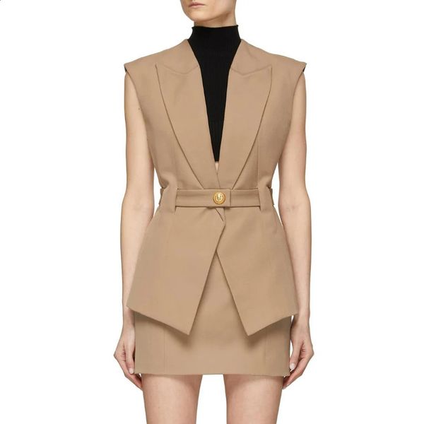 Womens Vest Lapel 2024 Coat Belt Modern Sleeveless Elegant Fashion Slim Outer Wear 241224