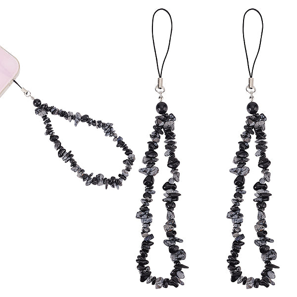 Natural Snowflake Obsidian Chips Beaded Chain Mobile Straps