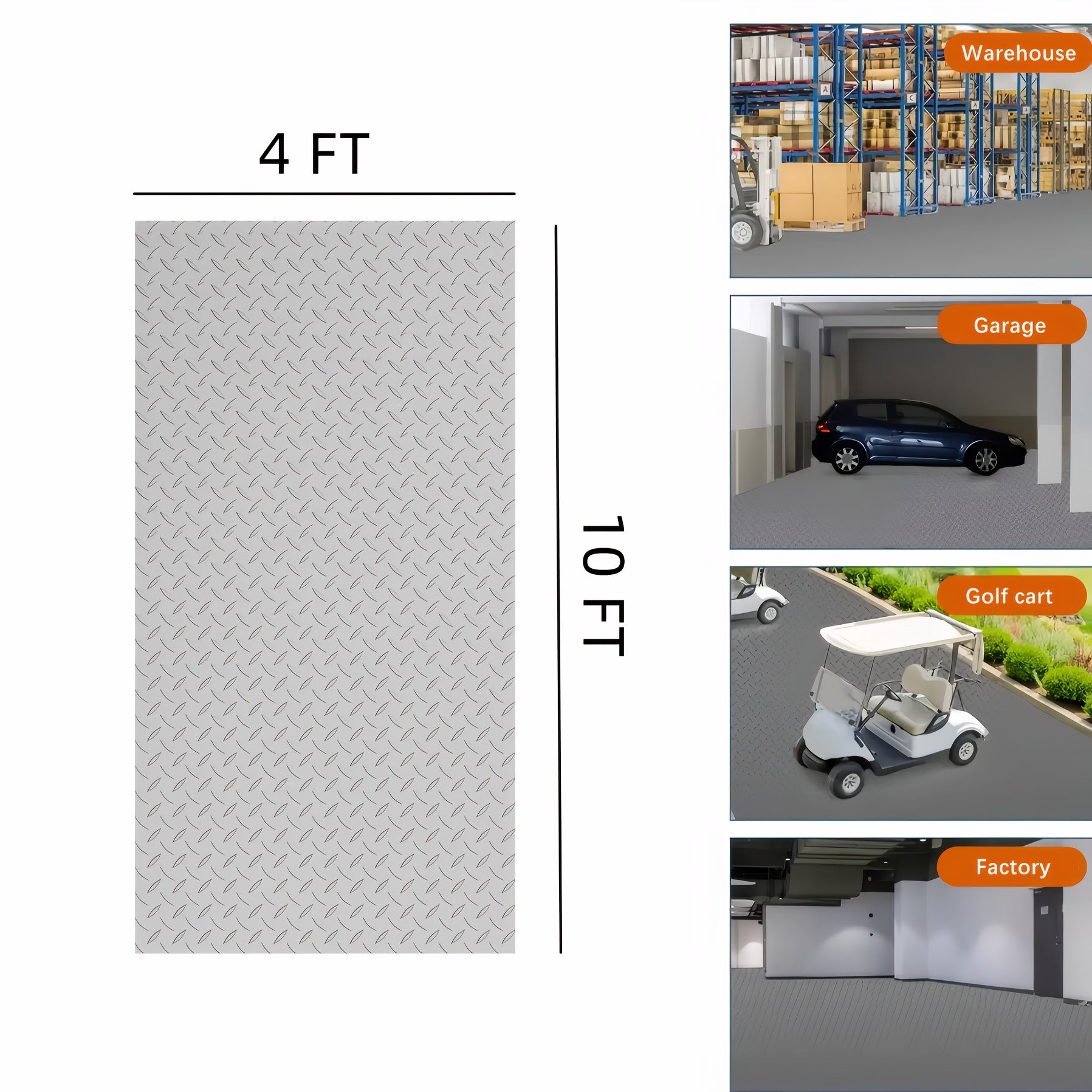 TEMU 4 X 10 Ft 2.4mm Thickened Rubber Diamond Plate Flooring Rolls - Heavy Duty, Non-slip Garage Floor Mats For Under Car, Trailer, Gyms, Garage,